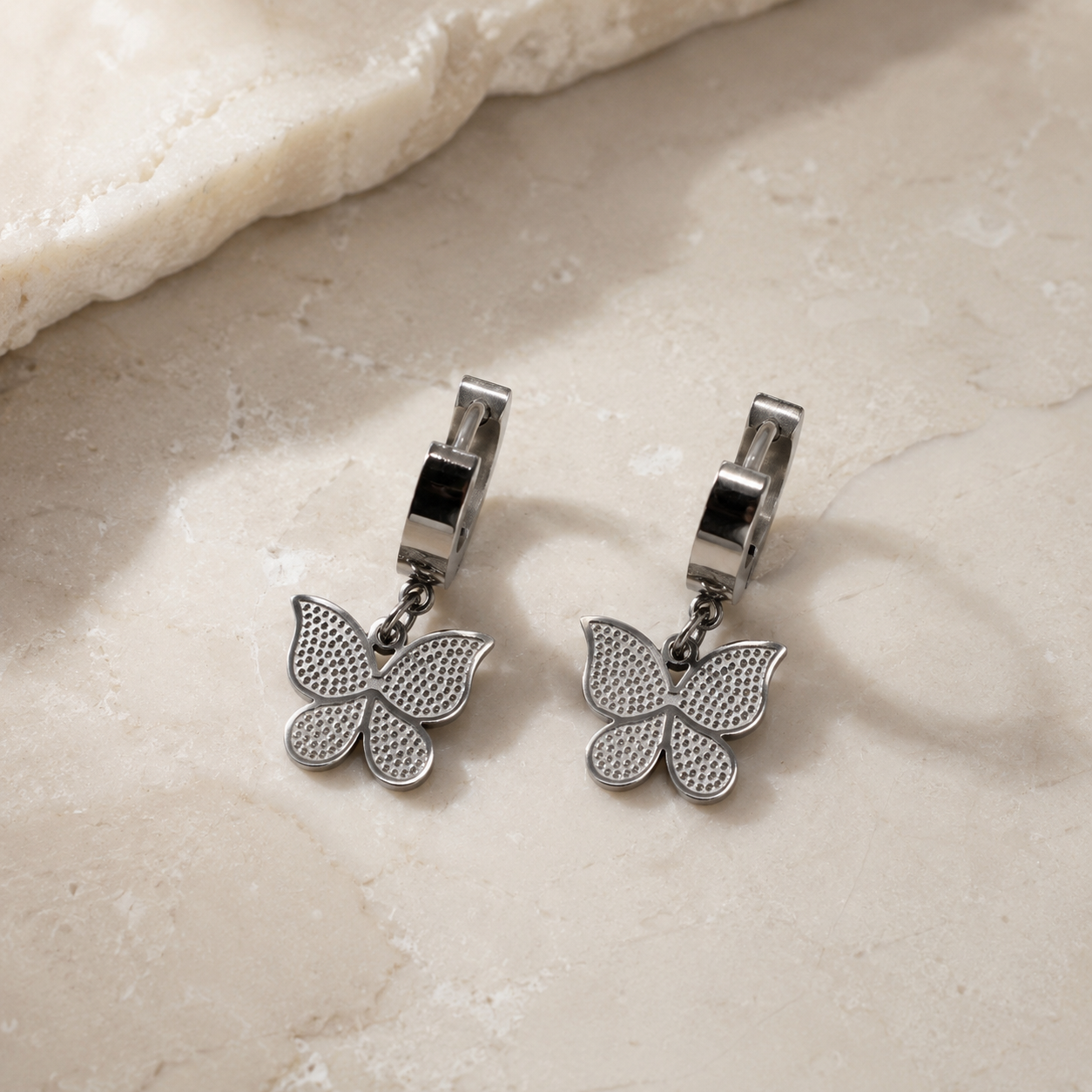 Silver Butterfly Hoop Earrings