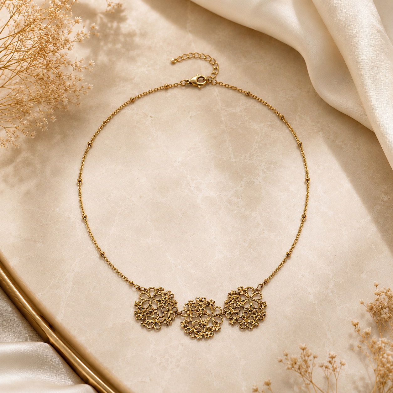 Golden Floral Lace Necklace