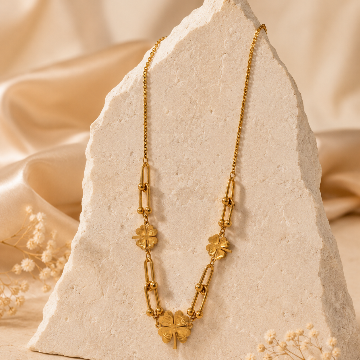 Golden Charm Clover Necklace