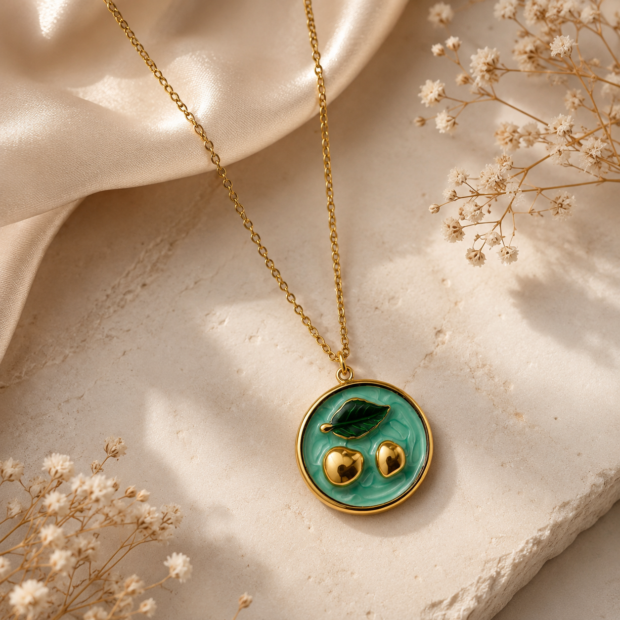 Golden Cherry Charm Necklace
